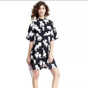 Kate Spade Posey Black Mock Turtleneck Floral Swing Dress Size 2